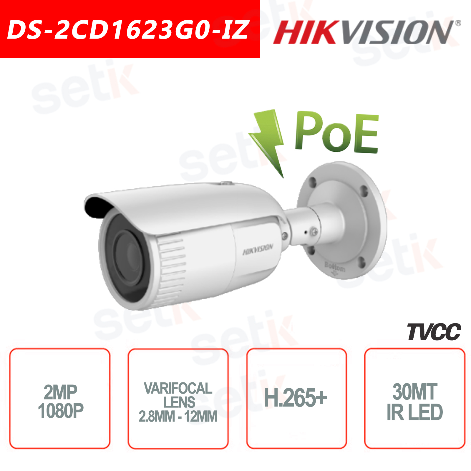 DS 2CD1623G0 IZ Caméra IP PoE Hikvision 2MP 2 8 mm 12 mm IR pour