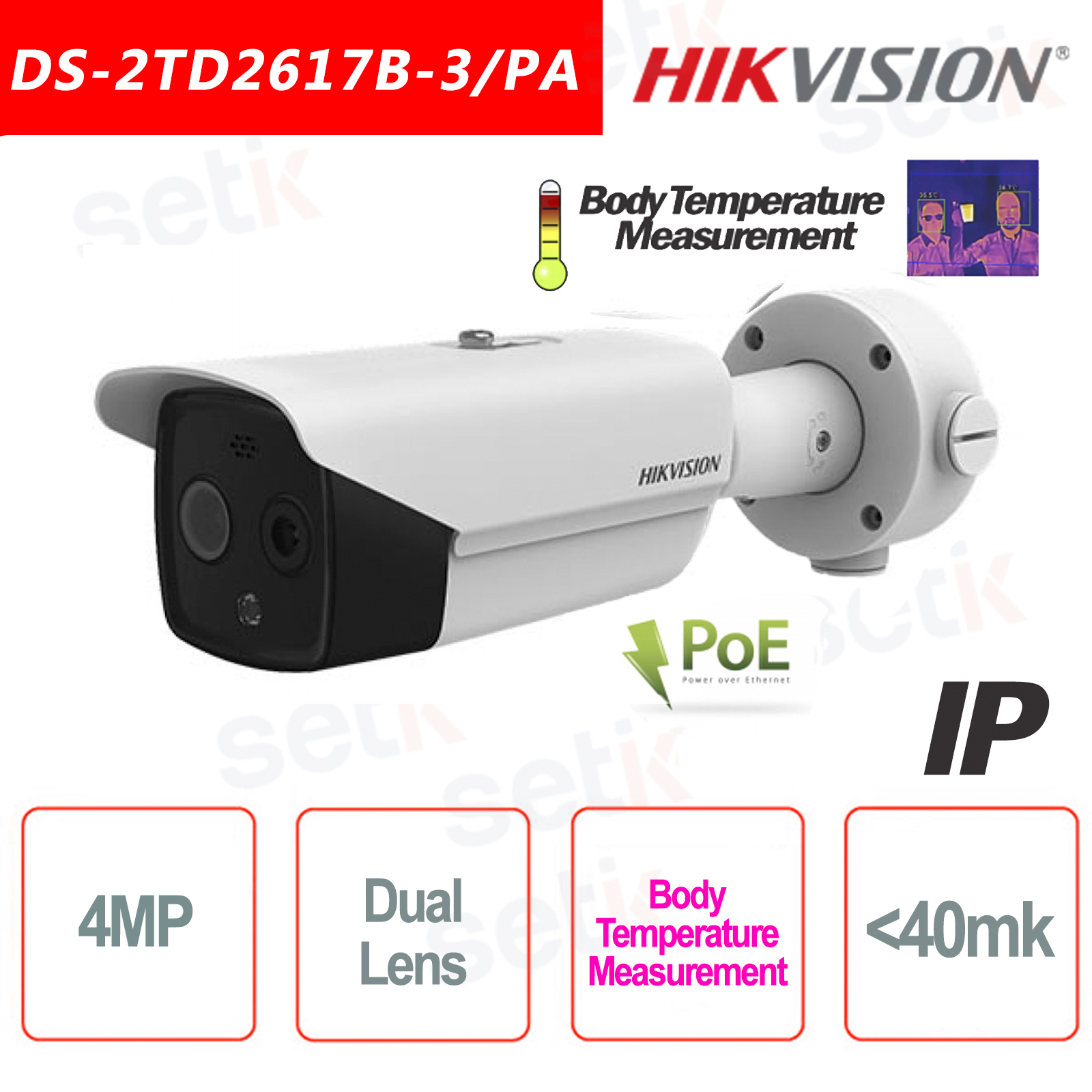 DS 2TD2617B 3 PA IP PoE Hikvision Cámara Térmica Bullet Medición del