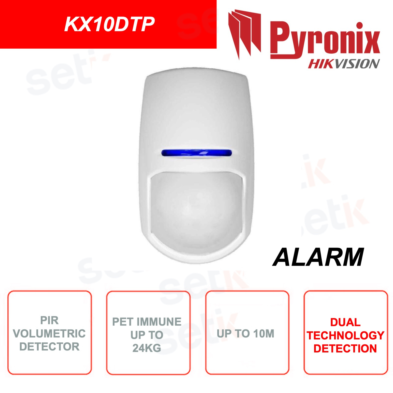 KX10DTP Detector PIR Con 3 Bandas De Frecuencia Hikvision Pyronix Pet