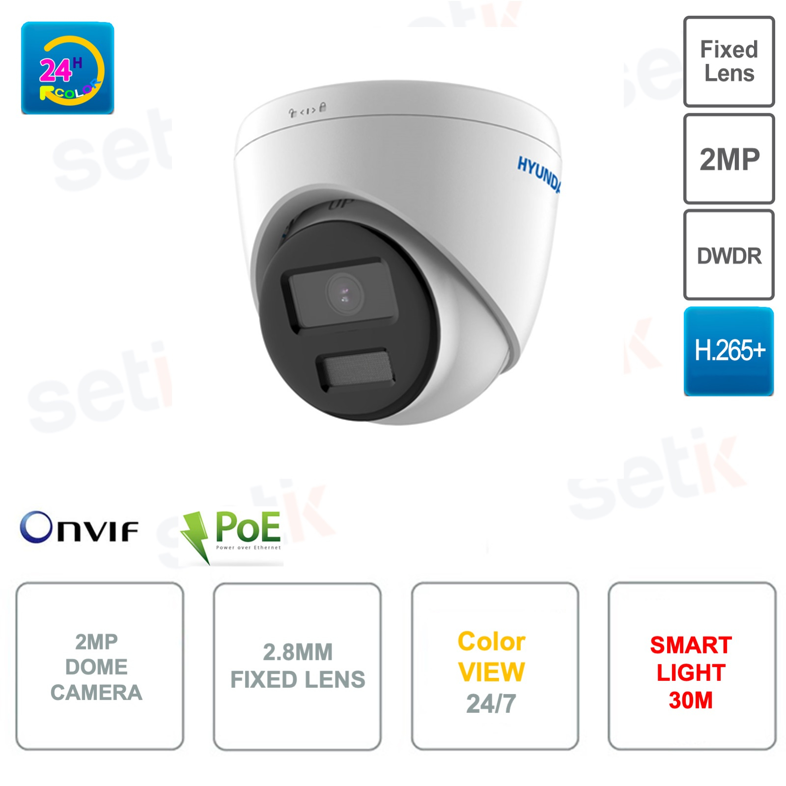 HYU 934 Hyundai Dome 2MP IP PoE ONVIF For Outdoors 2 8mm Fixed