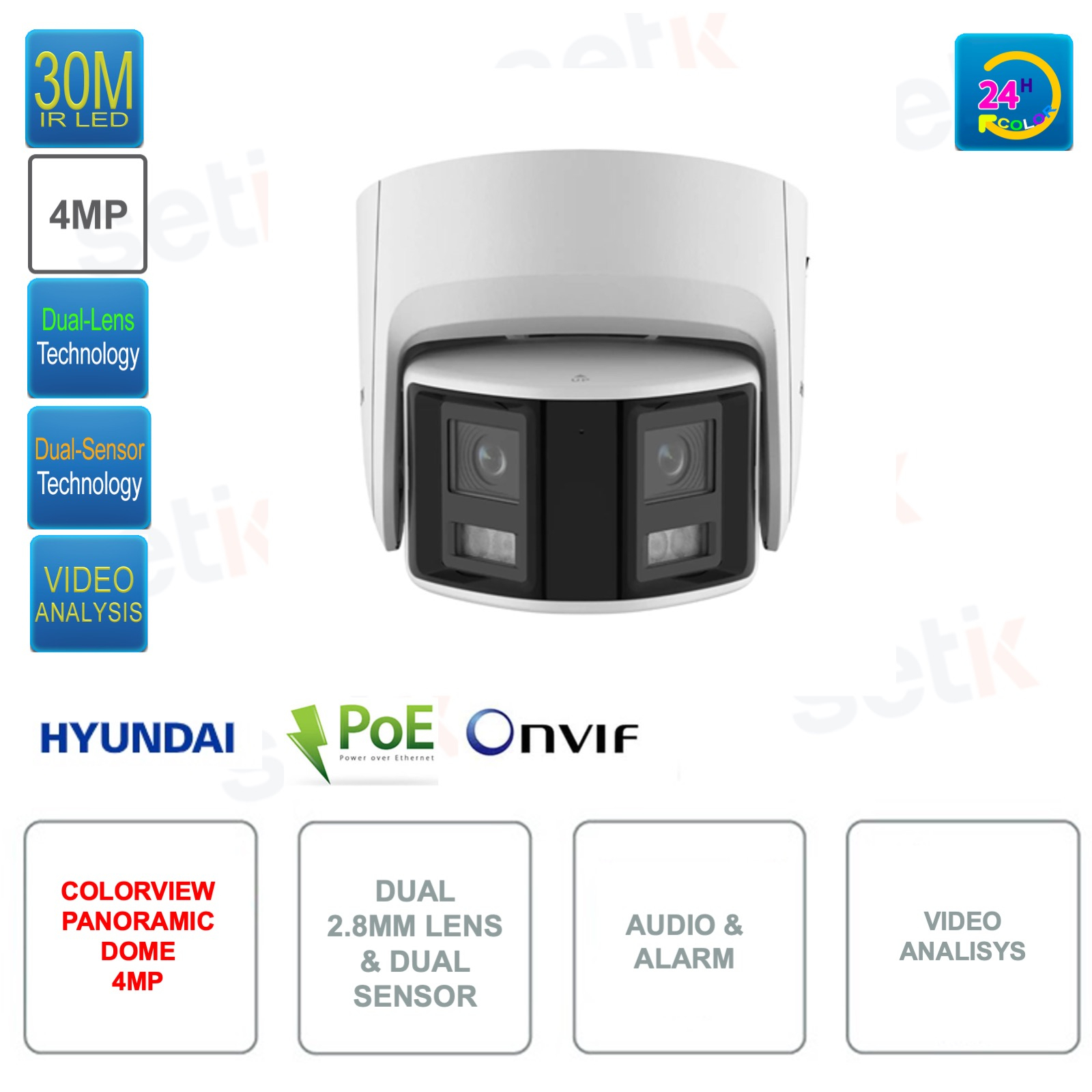 HYU 1031 IP POE ONVIF Panoramic Dome Camera 4MP Double Sensor And