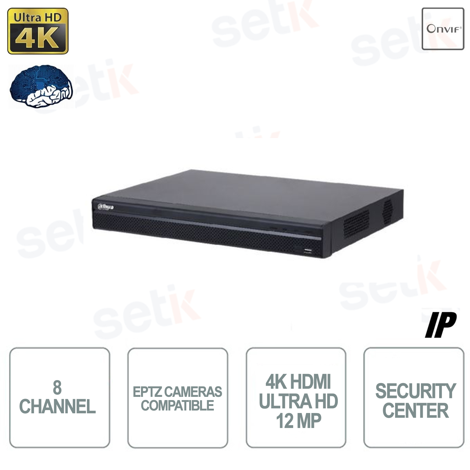 NVR4208 4KS3 Dahua NVR 8 Canali IP 4K ULTRA HD 12MP EPTZ DeepLearning