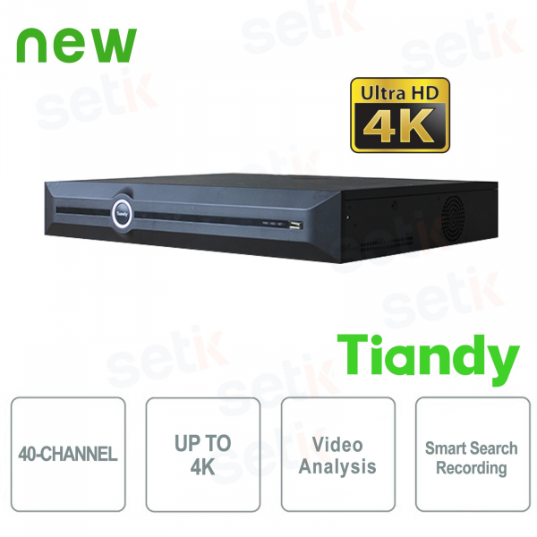 NVR 40 Channels 4K ULTRA-HD H.265 Video Analysis Smart Search &amp; Recording - Tiandy