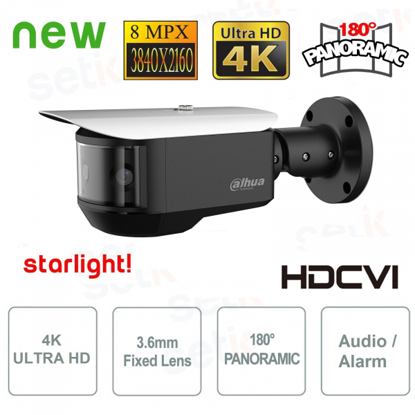 Caméra Dahua 4K 180° avec objectif 3,6 mm, IR 20 m et protection IP67