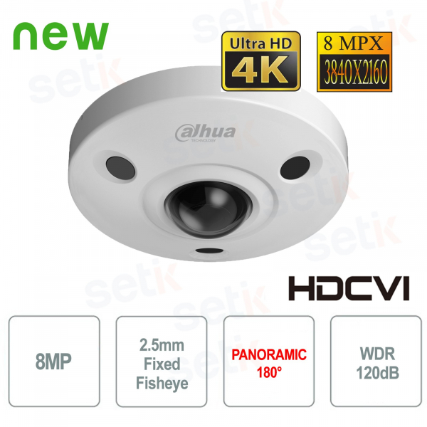 Telecamera Fisheye 8MP Dahua 4K HDCVI a 360° con Visione Notturna, WDR e Protezione IP67