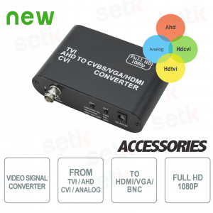 Convertidor de señal de video de TVI / AHD / CVI / ANALOG a HDMI / VGA / BNC - Setik