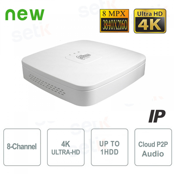 NVR 8 Canali IP 4K 8MPX Ultra Hd H265 Audio Dahua