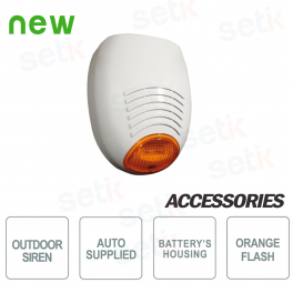 Self-powered and self-protected external siren, with orange flash light - AMC