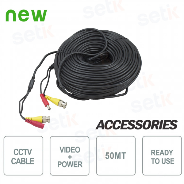 Cable de video vigilancia y fuente de alimentación de bobina 50mt
