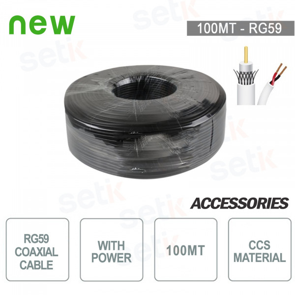 Câble coaxial d'alimentation vidéo CCS RG59 de 100 mètres