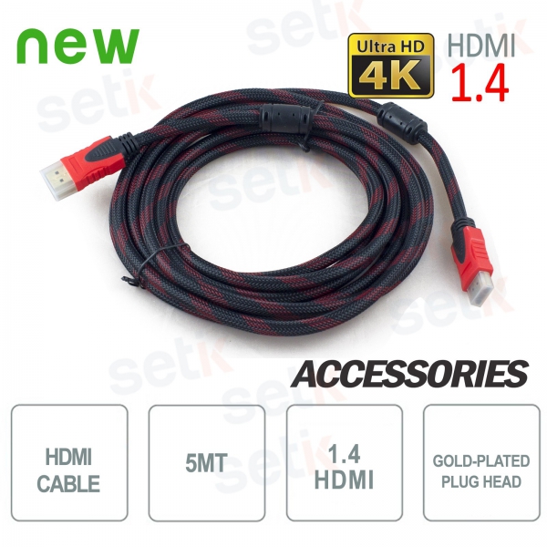 HDMI 1.4 5mt video cable - Up to 4K - Made in Nylon - High speed - Setik