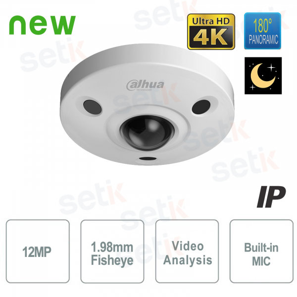 Caméra IP PoE Ultra HD 4K 12MP Fisheye Panoramique