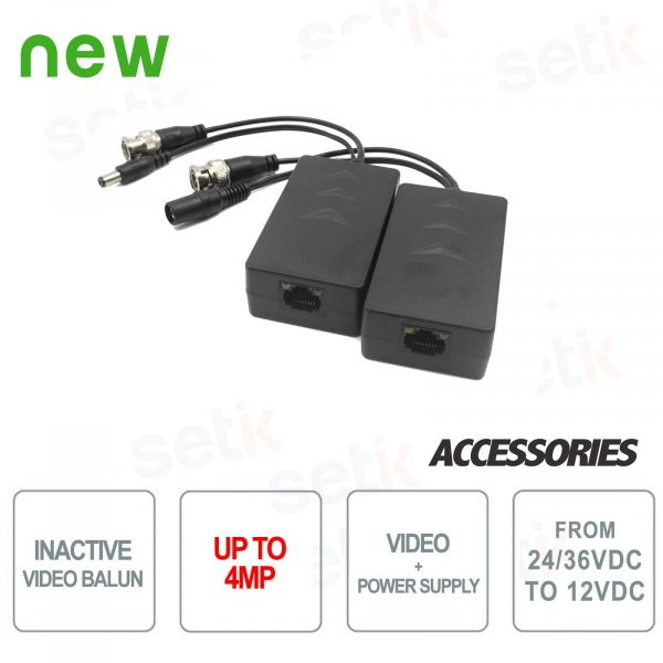 HDCVI 4MP Passive Video Balun Pair with Power - Dahua