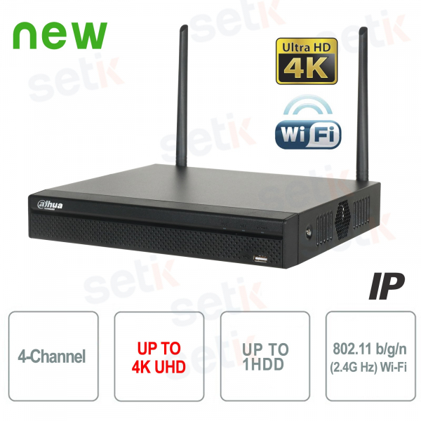 NVR 4 Channels IP 8MP 4K 80Mbps WiFi H.265 P2P - Dahua