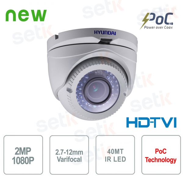 Caméra de surveillance vidéo IR Hyundai PoC 2 MP HDTVI Dome 2,7-12 mm
