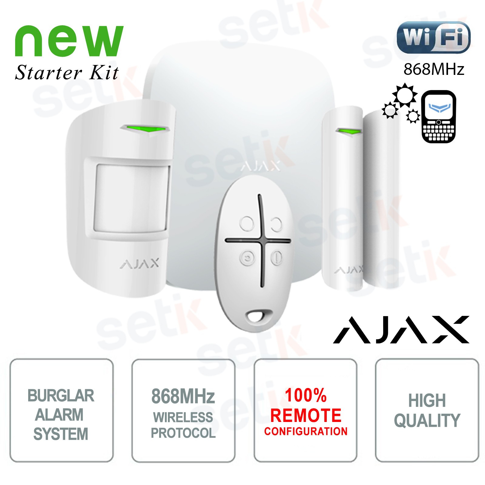Kit de alarma inalámbrica Ajax con panel de control de 100 zonas en blanco