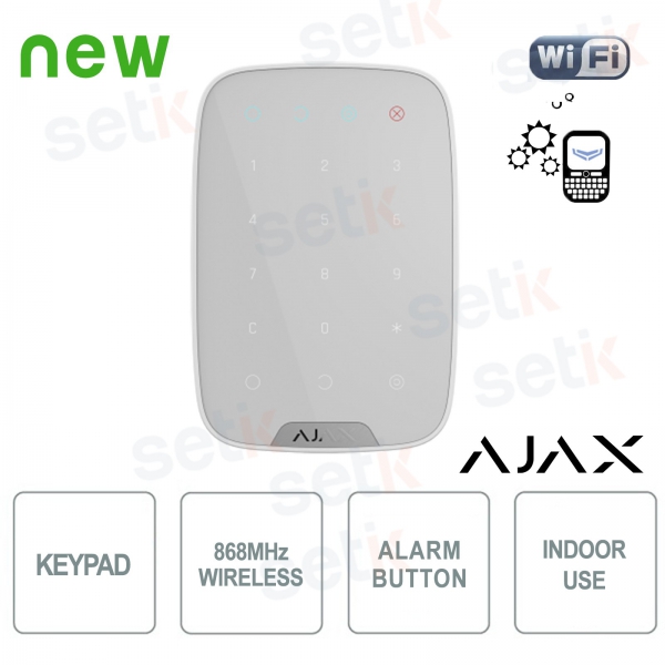 Ajax KeyPad Jeweler White: Wireless Touch Keypad with Secure Codes and Tamper-Resistant Features