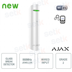 Ajax GlassProtect Jeweller Bianco: Sensore Rottura Vetri Wireless ad Alta Precisione