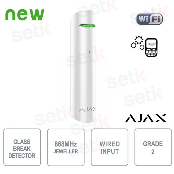 Ajax GlassProtect Jeweller Bianco: Sensore Rottura Vetri Wireless ad Alta Precisione