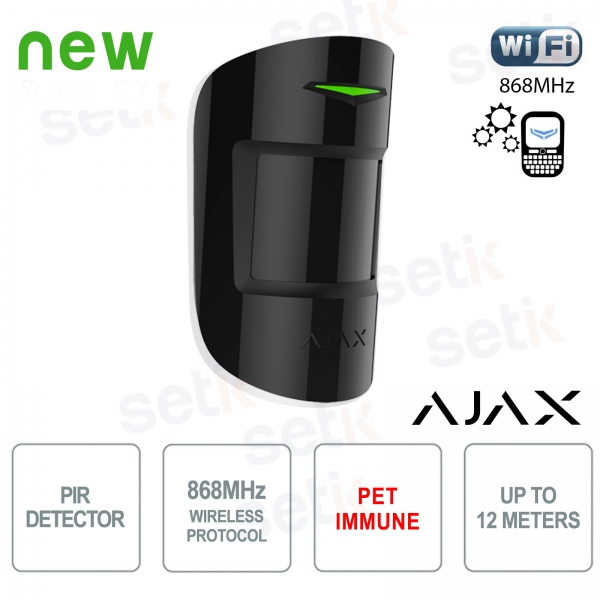 Detector de movimiento Ajax PIR Immune Pet 868MHz Versión negra