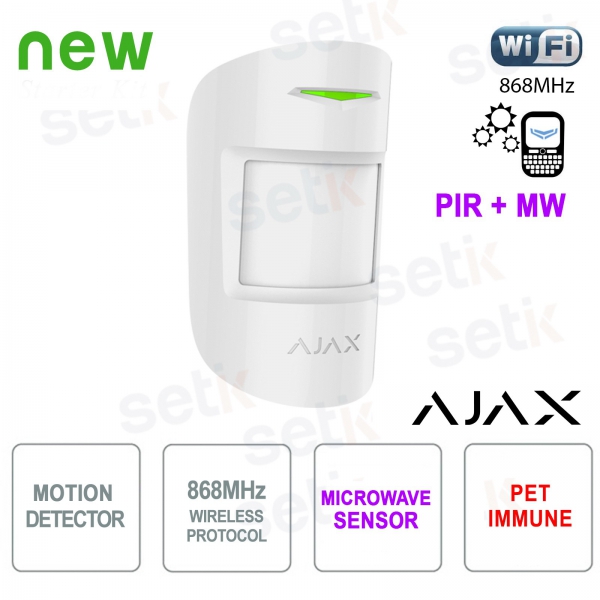 Ajax MotionProtect Plus Jeweller Bianco: Sensore di Movimento Wireless PIR + Microonda ad Alta Precisione