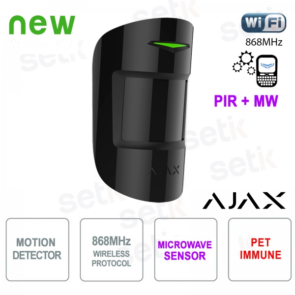 Ajax MotionProtect Plus Jeweller Nero: Sensore di Movimento Wireless PIR + Microonda ad Alta Precisione