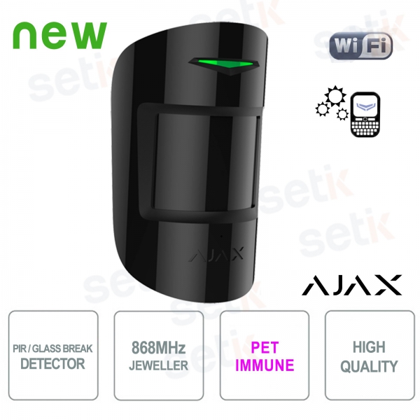 Ajax Sensore di movimento e rottura vetri 868MHz Pet Immune Black Version