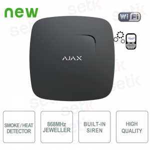 Ajax FireProtect Jeweller Nero Rilevatore di Fumo e Calore Wireless con Allarme Integrato