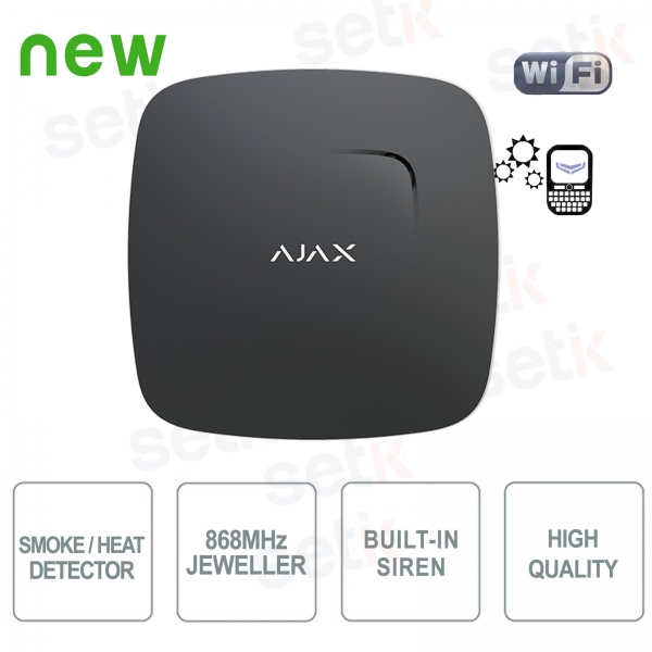 Ajax FireProtect Jeweller Nero Rilevatore di Fumo e Calore Wireless con Allarme Integrato