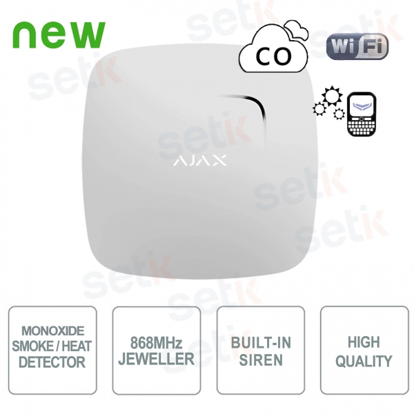 Ajax FireProtect Plus Jeweller Bianco Rilevatore Fumo CO e Temperatura Wireless
