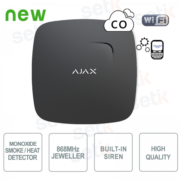 Ajax FireProtect Plus Jeweller Black Wireless Smoke, CO, and Temperature Detector