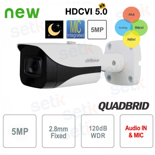 Telecamera Bullet 5MP con Ottica 2.8mm, IR 40m e WDR 120dB - Dahua