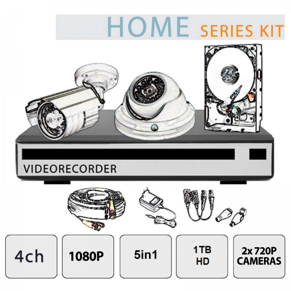 Kit Videosorveglianza 4 Canali 1080P 2 Telecamere HD - Serie Home - Setik