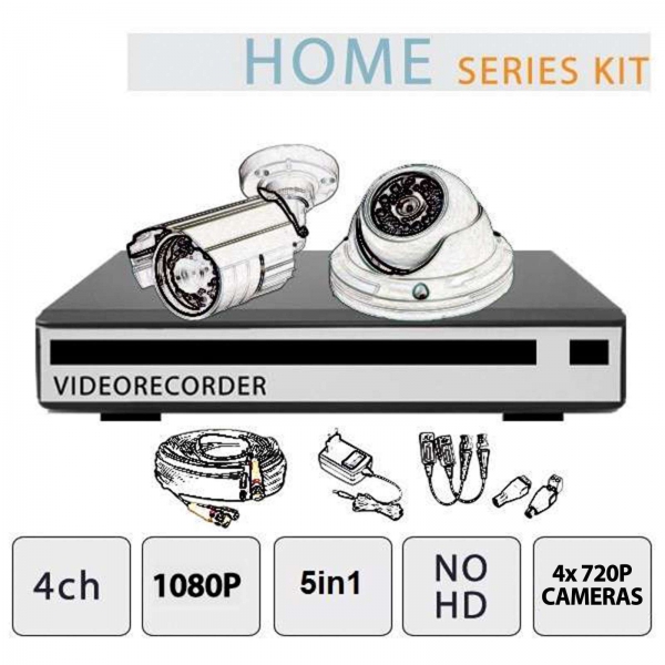 Kit de vidéosurveillance 4 canaux 1080N 4 caméras NO HD - Série Home - Setik