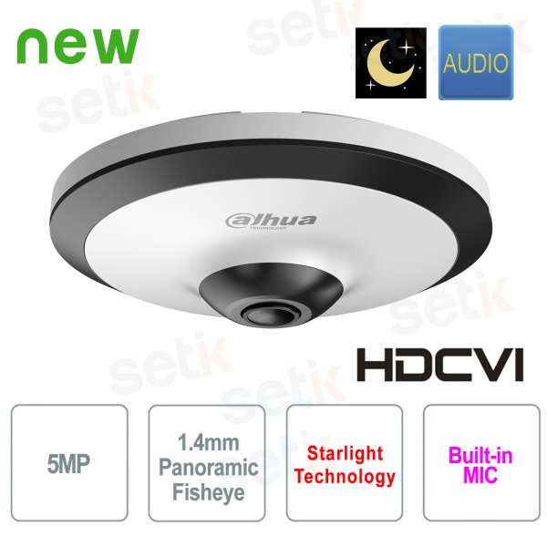 Telecamera Fisheye Dahua 5MP 360° con Ottica 1.4mm e Audio Integrato