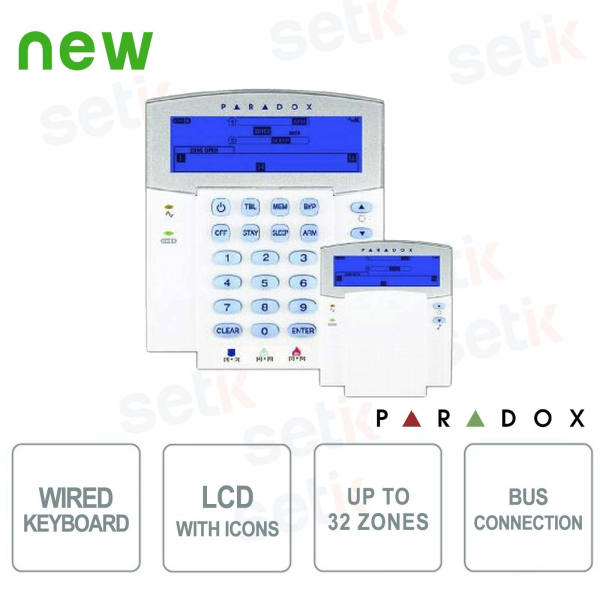 Paradox Tastatur Alarm LCD LCD Hintergrundbeleuchtete Symbole BUS