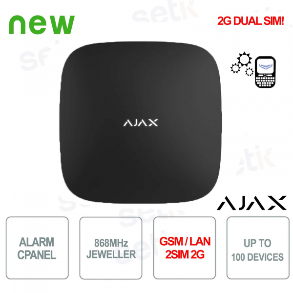 Panneau de commande d'alarme Ajax HUB 2 GPRS / LAN 868MHz 2SIM 2G Version noire