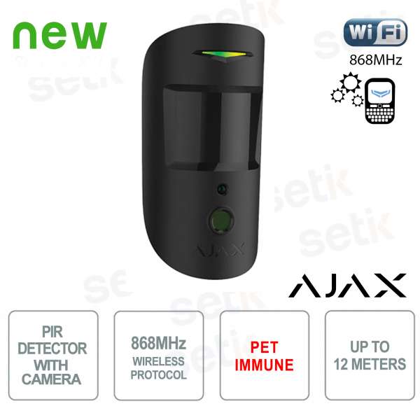 Détecteur de mouvement PIR Ajax avec caméra immunitaire pour animaux de compagnie, 868 MHz, noir