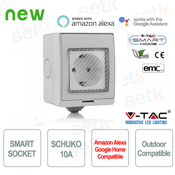 Prise WIFI Smart Home Prise Shuko externe Alexa Google Home V-TAC