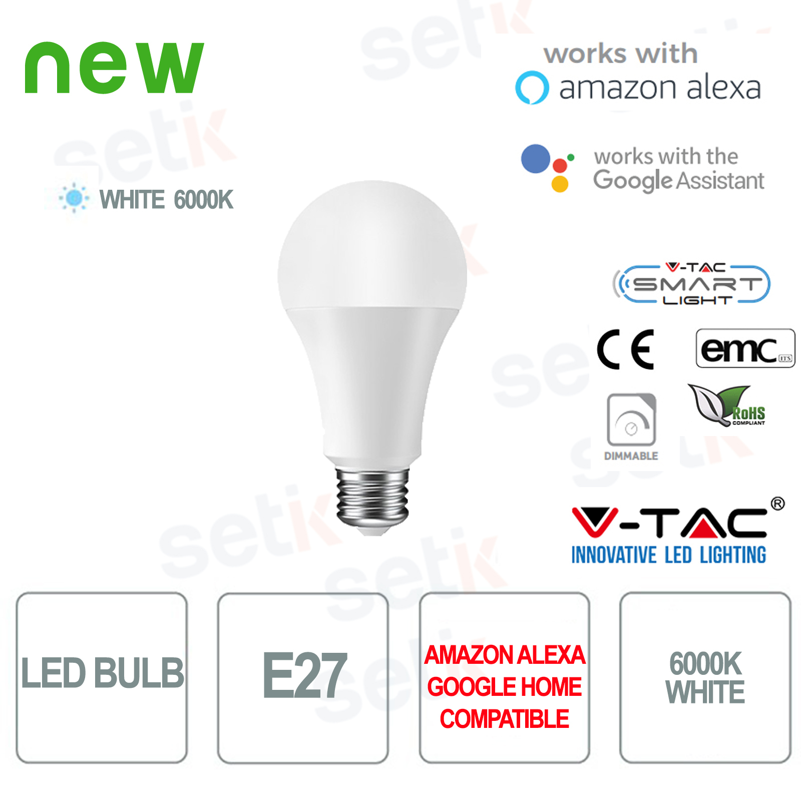 7452 - V-Tac Lampadina Smart LED E27 9W 6000K  Alexa Google Home 