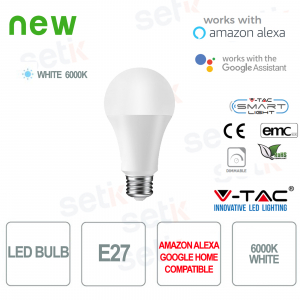 7452 - V-Tac Lampadina Smart LED E27 9W 6000K  Alexa Google