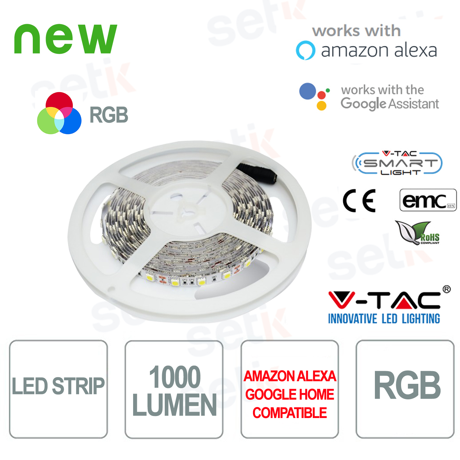 2583 - V-Tac Smart RGB LED Strip 10 WATT 1000lm 60 LED / m Alexa Google  Home 