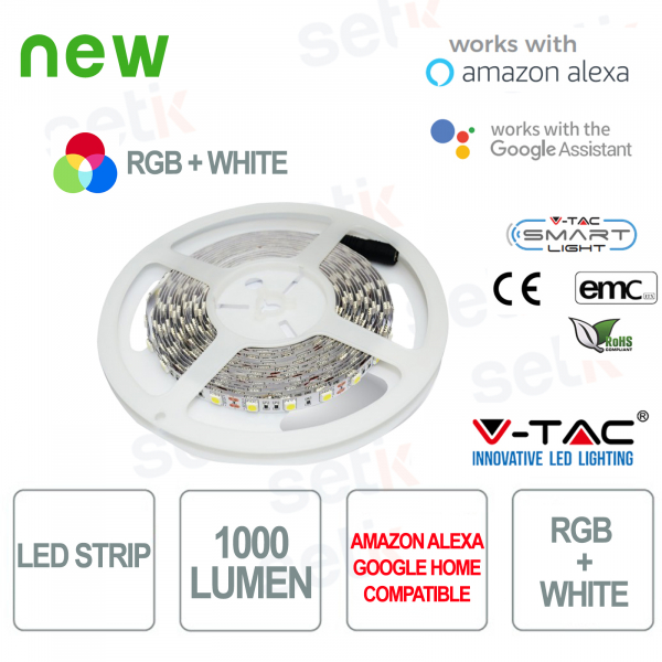 Smart Home RGB + WEISS LED Streifen 1000l 10 Watt Alexa Google Home V-TAC