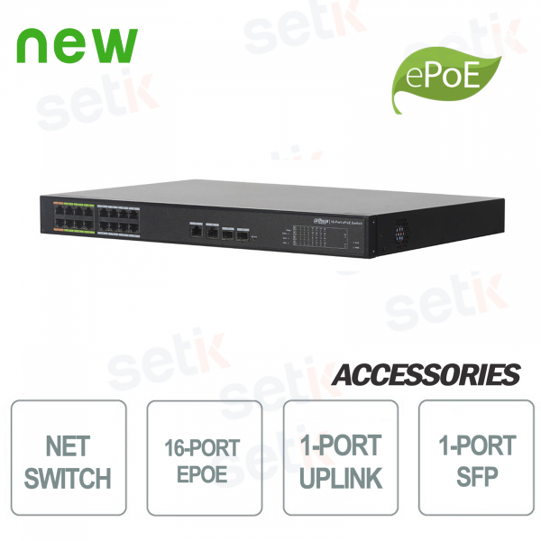 Switch PoE 16 Porte ePoE Industriale + 2 Combo SFP Uplink - Dahua