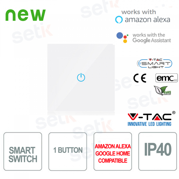 WIFI Interruttore Smart Home IP40 Alexa Google Home V-TAC Bianco