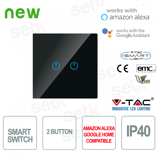 WIFI Interruttore Touch Smart Home IP40 Alexa Google Home V-TAC Nero
