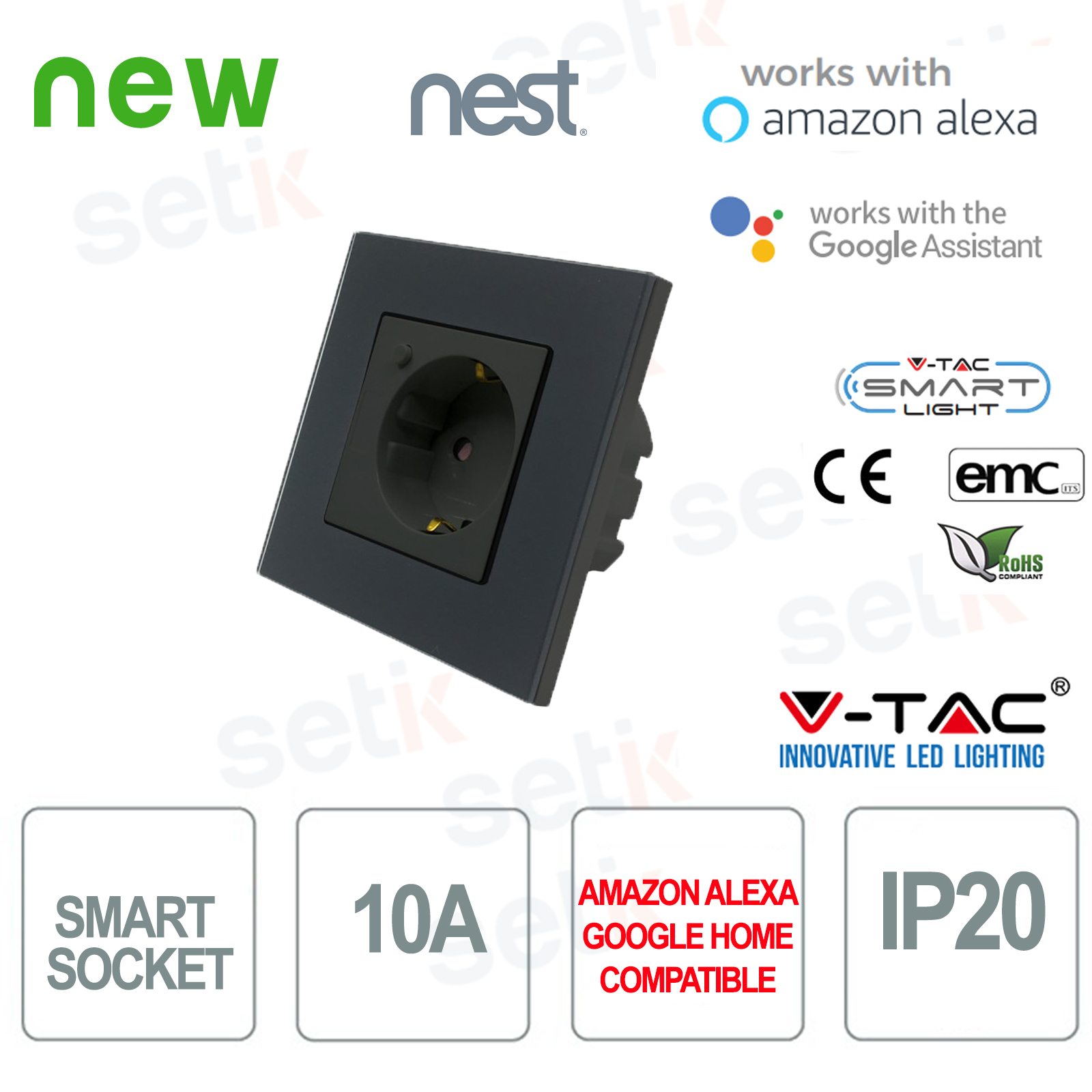 8797 - V-Tac Smart Wireless Socket IP20  Alexa Google Home Nest 