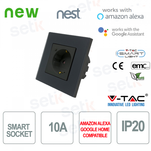Regleta con 3 enchufes V-TAC Smart Home WIFI IP20 compatible con   Alexa y Google