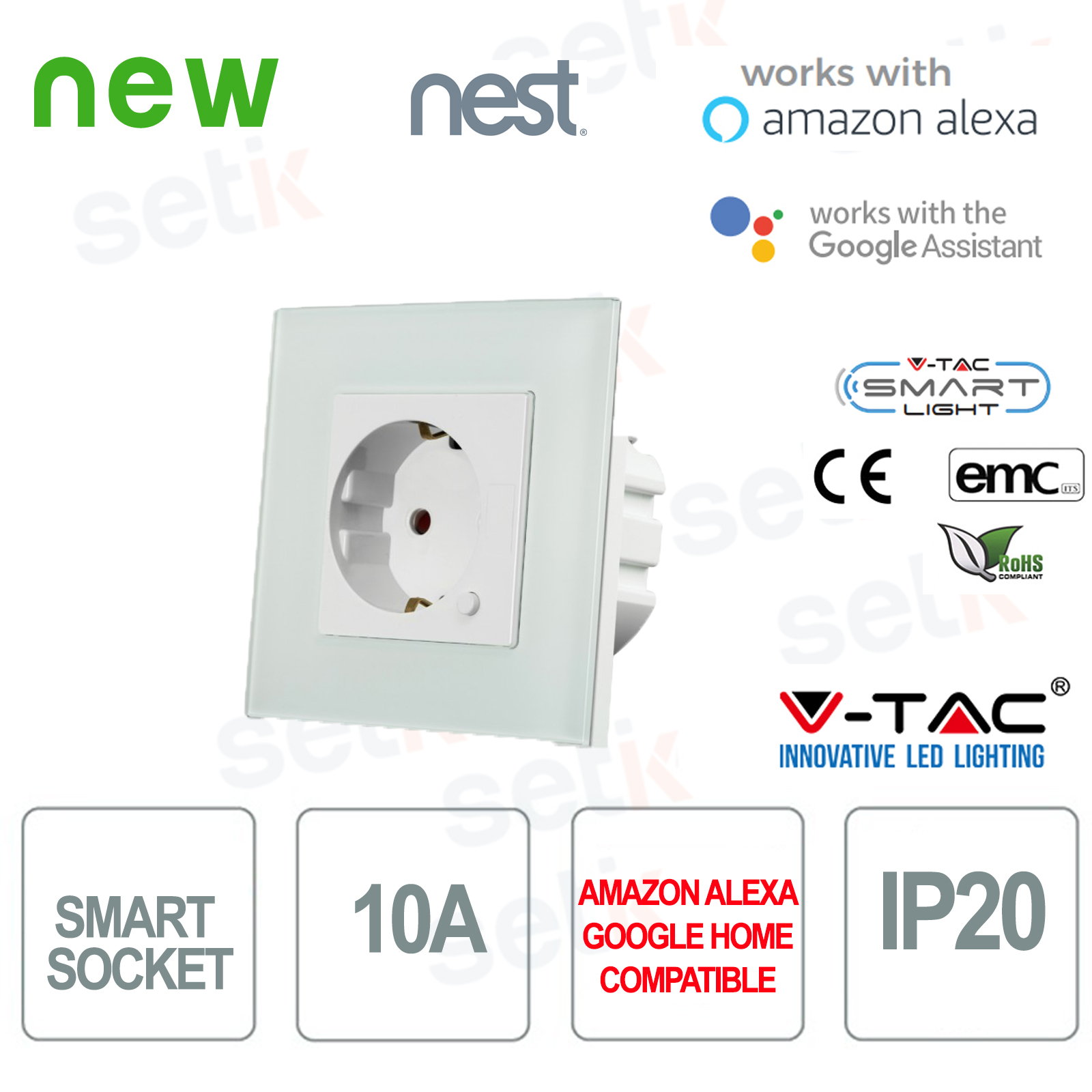 8798 - V-Tac Smart Wireless Socket IP20  Alexa Google Home Nest 