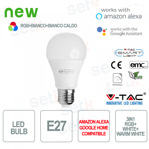 Lampadina LED Smart Home 3in1 RGB+2700K+6400K E27 A60 Alexa Google Home